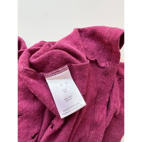 IRO Clay Burgundy 100% Linen Jersey Distressed Holes Crew Neck T-Shirt, Size S - Picture 12 of 13